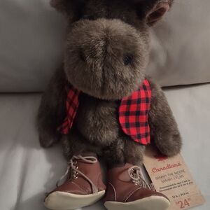 Charming Moose Plush Toy with Red Checkered Vest